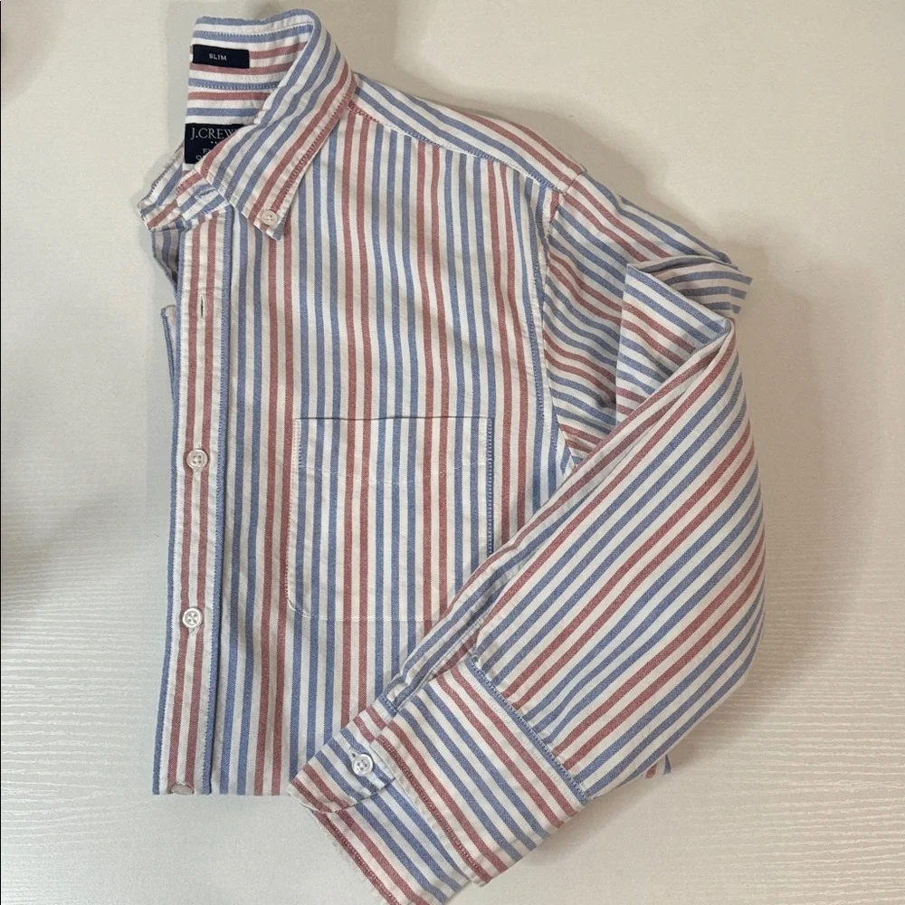 J Crew Flex Oxford Button Down Cotton Shirt Slim Fit - Pink / Blue / White